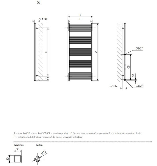 FIONA Grzejnik pionowy wodny 43x66 biały mat