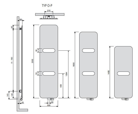 ONI O-P Grzejnik pionowy 50x180 zielony mose green 9821