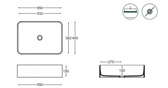 UP Umywalka nablatowa 40x55 biała