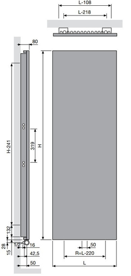 NIVA N1L1 Grzejnik pionowy 52x202 biały S600