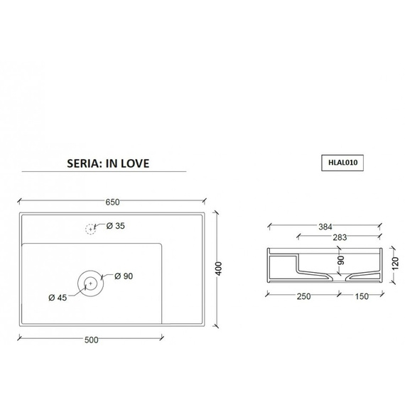 INLOVE 65/B Umywalka nablatowa 40x65 biała