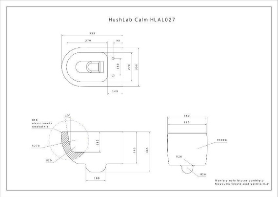 CALM RIMLESS Miska wisząca 35x55 biała
