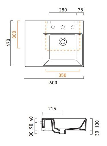 PREMIUM UP Umywalka wisząca 47x60 biała