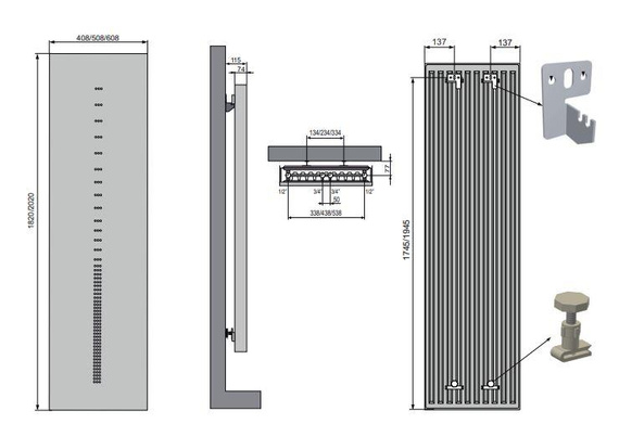 DOT. Grzejnik pionowy 40.8x182 szary m301