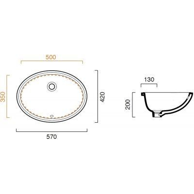SOTTOPIANO Umywalka podblatowa 42x57 biała