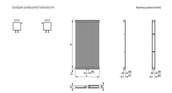 FAT VERTICAL Grzejnik pionowy 34.2x185 S005 biały mat