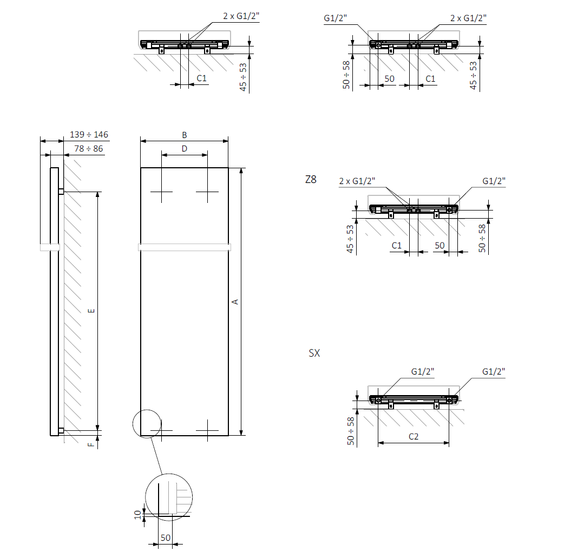 CASE SLIM Grzejnik pionowy 52x181 MBC Metallic Black