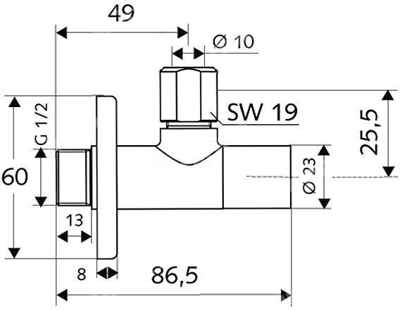Ozdobny zawór kątowy 1/2x3/8 chrom