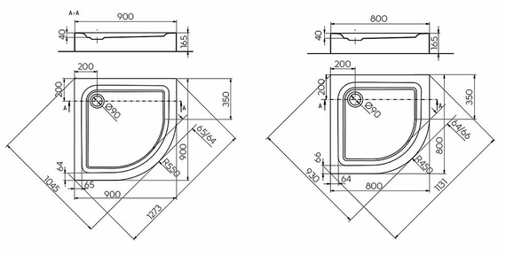 FIRST Brodzik półokrągły 80x80 biały