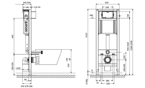 AQUA 2 Stelaż podtynkowy do WC 112-133 cm
