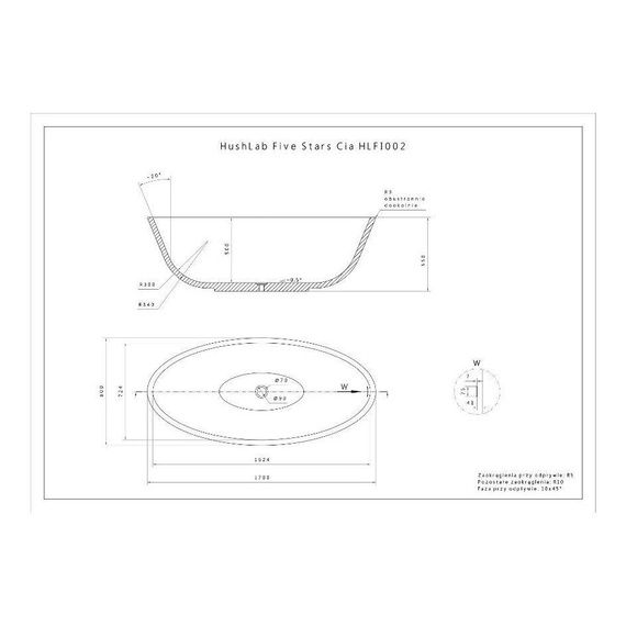 FIVE STARS CIA Wanna wolnostojąca 79x170 kamień mielony