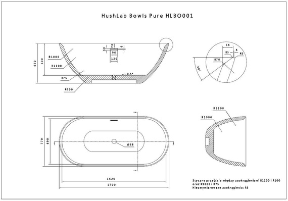 BOWLS PURE Wanna wolnostojąca 78x170