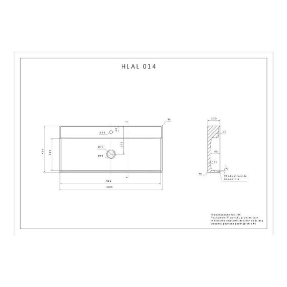 INLOVE 100 Umywalka nablatowa 45x100 biała