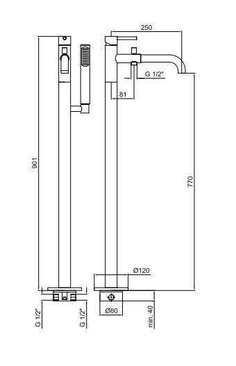 ELIO Bateria wannowa stojąca chrom