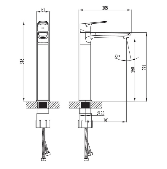 SELESTIO Bateria umywalkowa wysoka chrom