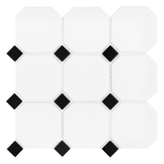 OCTAGON WHITE 95 MAT Mozaika 29.6x29.6 biało-czarna mat