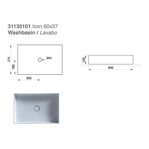 SLIM 60 Umywalka nablatowa 37x60 biała