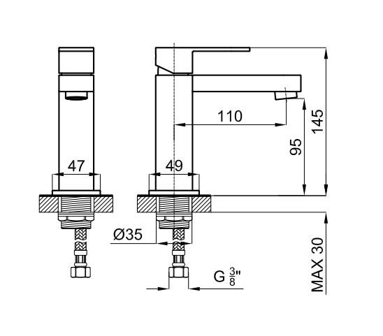 HOTELS PS Bateria umywalkowa stojąca chrom