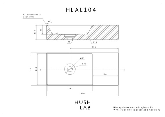 SMALL 55 Umywalka wisząca 25x55 biała z otworem