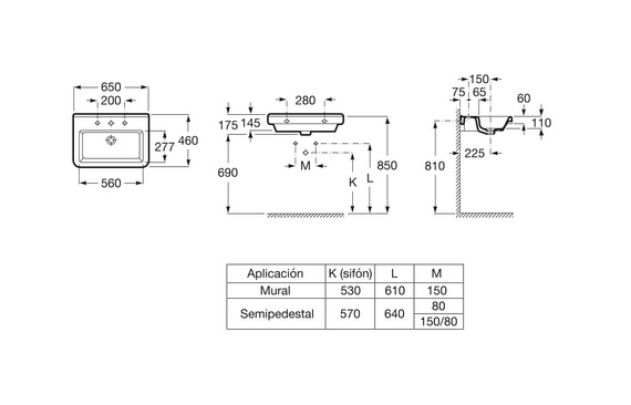 DAMA-N Umywalka wisząca 46x65 biała