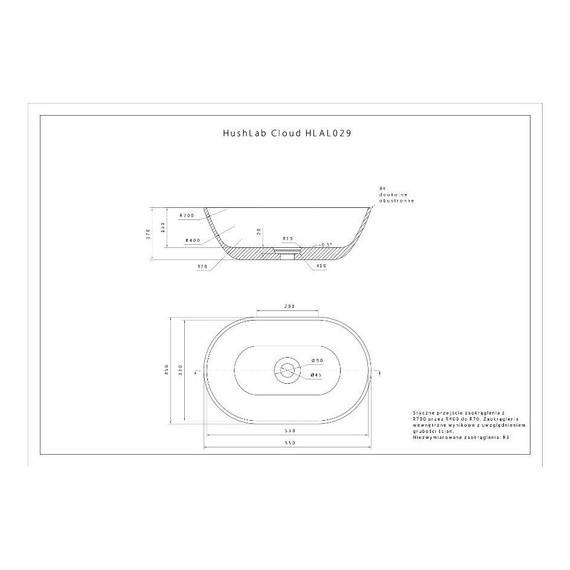 CLOUD Umywalka nablatowa 35x55 biała