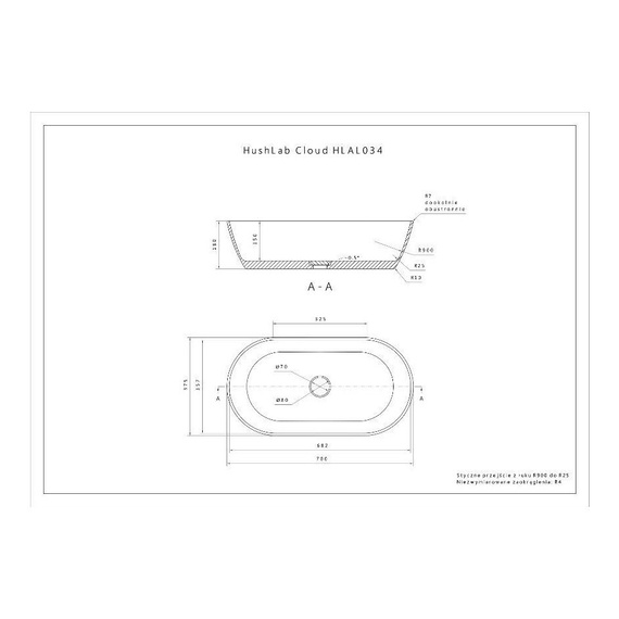 CLOUD Umywalka nablatowa 37x70 biała połysk