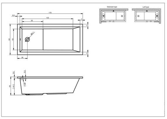 ROTONDA PLUS Wanna do zabudowy 80x170 biała