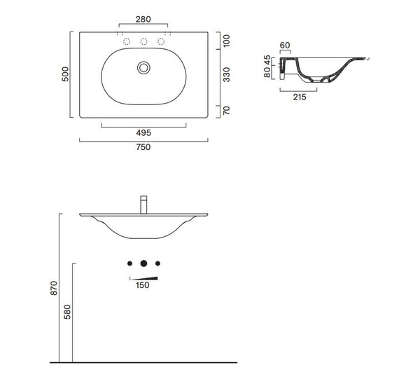 SFERA Umywalka wisząca 50x75 satin white