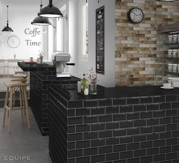 METRO BLACK Płytka ceramiczna 7.5x15 czarna połysk