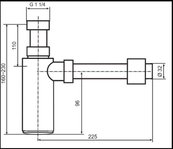 ROTH Syfon butelkowy czarny 16-23 cm