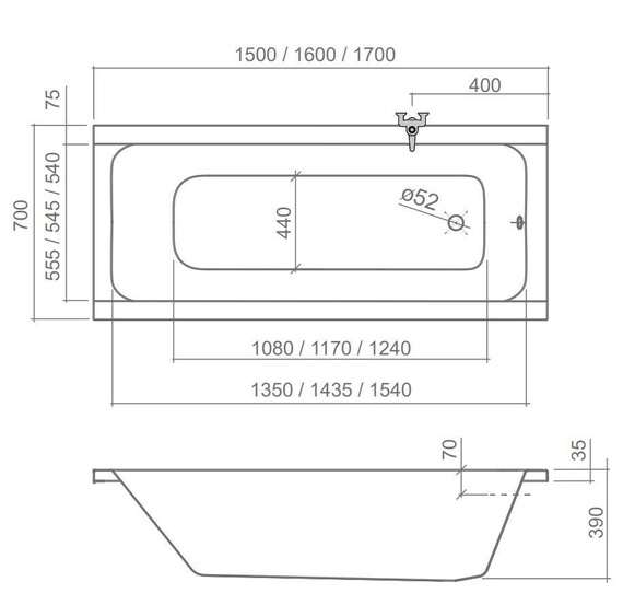 CLASSIC PRO Wanna prostokątna do zabudowy 70x160 biała
