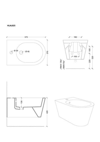 STILL Bidet wiszący 37x57 antracytowy mat