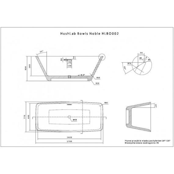 BOWLS NOBLE Wanna wolnostojąca 78x170