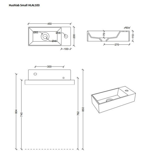 SMALL 45 Umywalka wisząca 20x45 biała