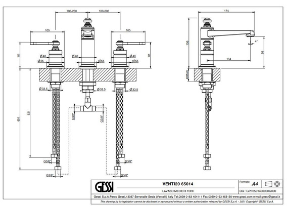 VENTI 20 Bateria umywalkowa 3 otworowa nickel pvd