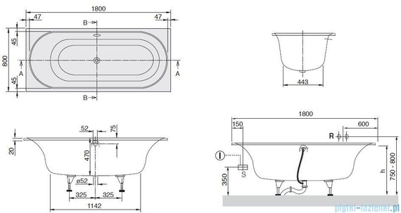 CETUS Wanna prostokątna 80x180 biała