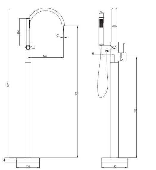 LUKKA Bateria wannowa wolnostojaca czarna mat