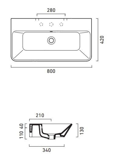 PROIEZIONI Umywalka wisząca 42x80 biała