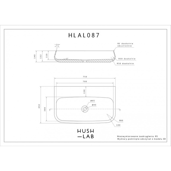 RUN 75 Umywalka nablatowa 45x75 biała