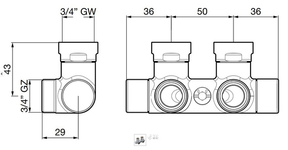 VASCO Blok przyłączeniowy 3/4" chrom