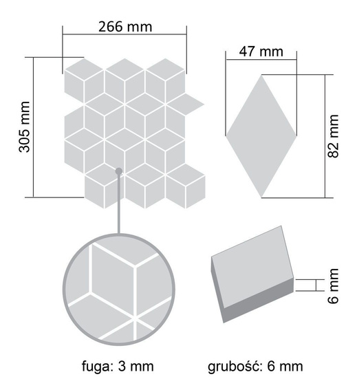 DIAMOND ART DECO Mozaika ceramiczna 26.6x30.5 mat 6mm