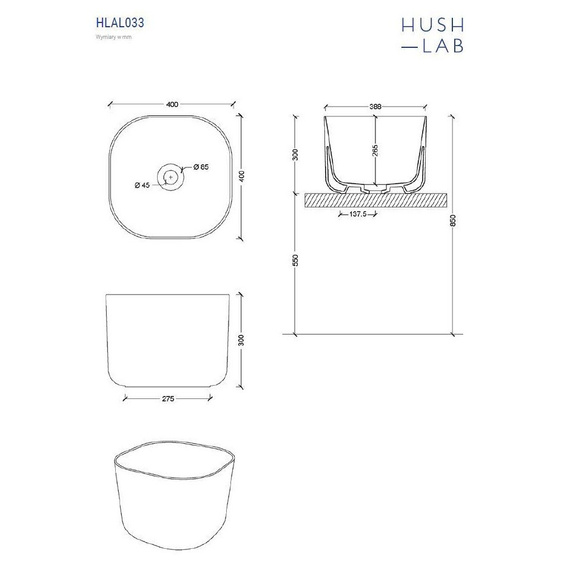 CLOUD Umywalka nablatowa 40x40 biała