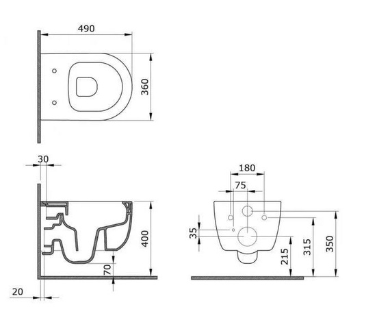 COLORI D'ITALIA Miska wisząca WC 36x49 grey mat