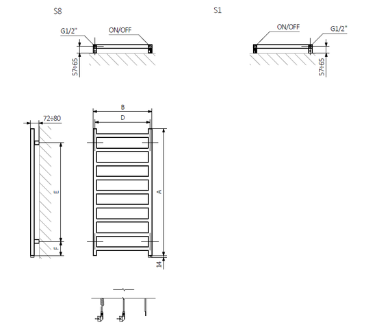 SIMPLE ONE Grzejnik wodno-elektryczny 50x120 S1 w kolorze MGR