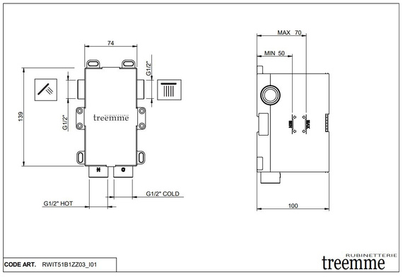 TREEMME Element podtynkowy do baterii prysznicowej/wannowej 2-otworowej