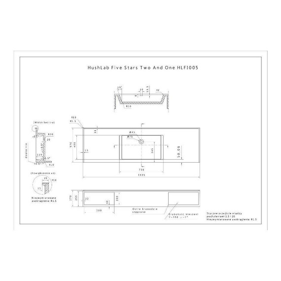 FIVE STARS TWO & ONE umywalka z półkami 192,5x 56,5 biała
