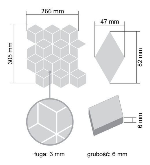 DIAMOND ART DECO Mozaika ceramiczna 26.6x30.5 mat 6mm