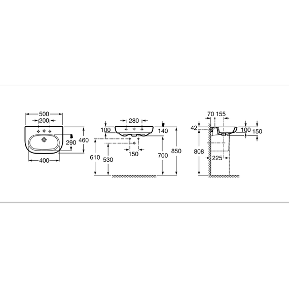 MERIDIAN-N Umywalka wisząca 46x50 biała