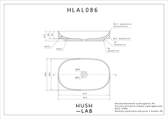 SOUL 65 Umywalka nablatowa 65x40 biała