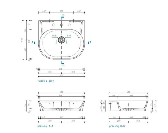 RAMSA Umywalka nablatowa 50x60 cm biała